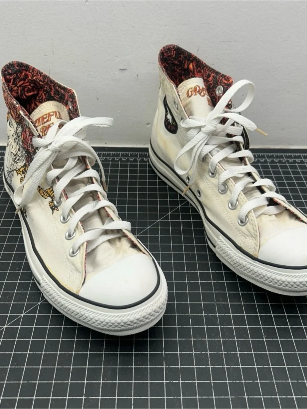Grateful Dead Converse High Top Sneakers in Cream with Black Accents